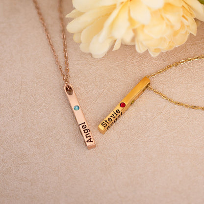 Engraved Birthstone Bar Necklace