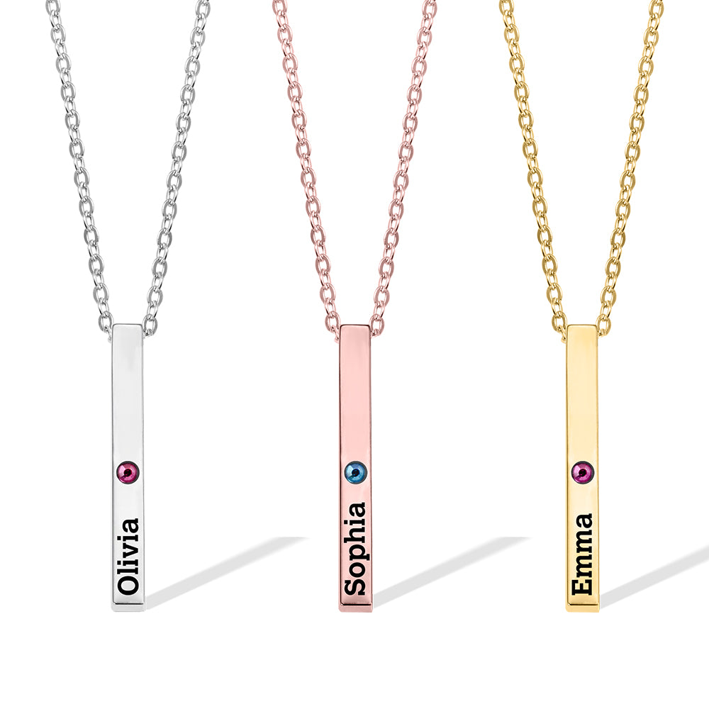 Engraved Birthstone Bar Necklace