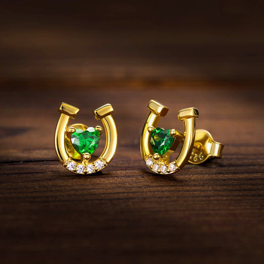 Custom Birthstone Horseshoe Stud Earrings