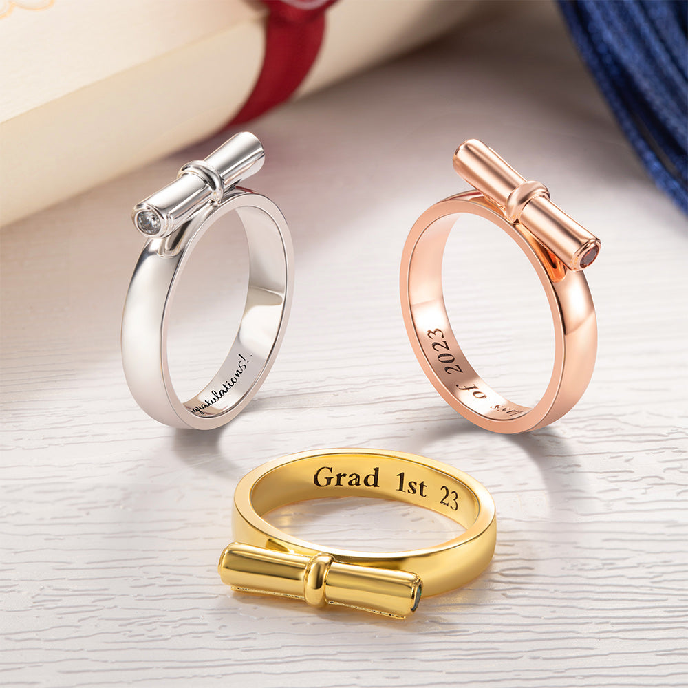 Custom Engraved Graduation Ring with Birthstone