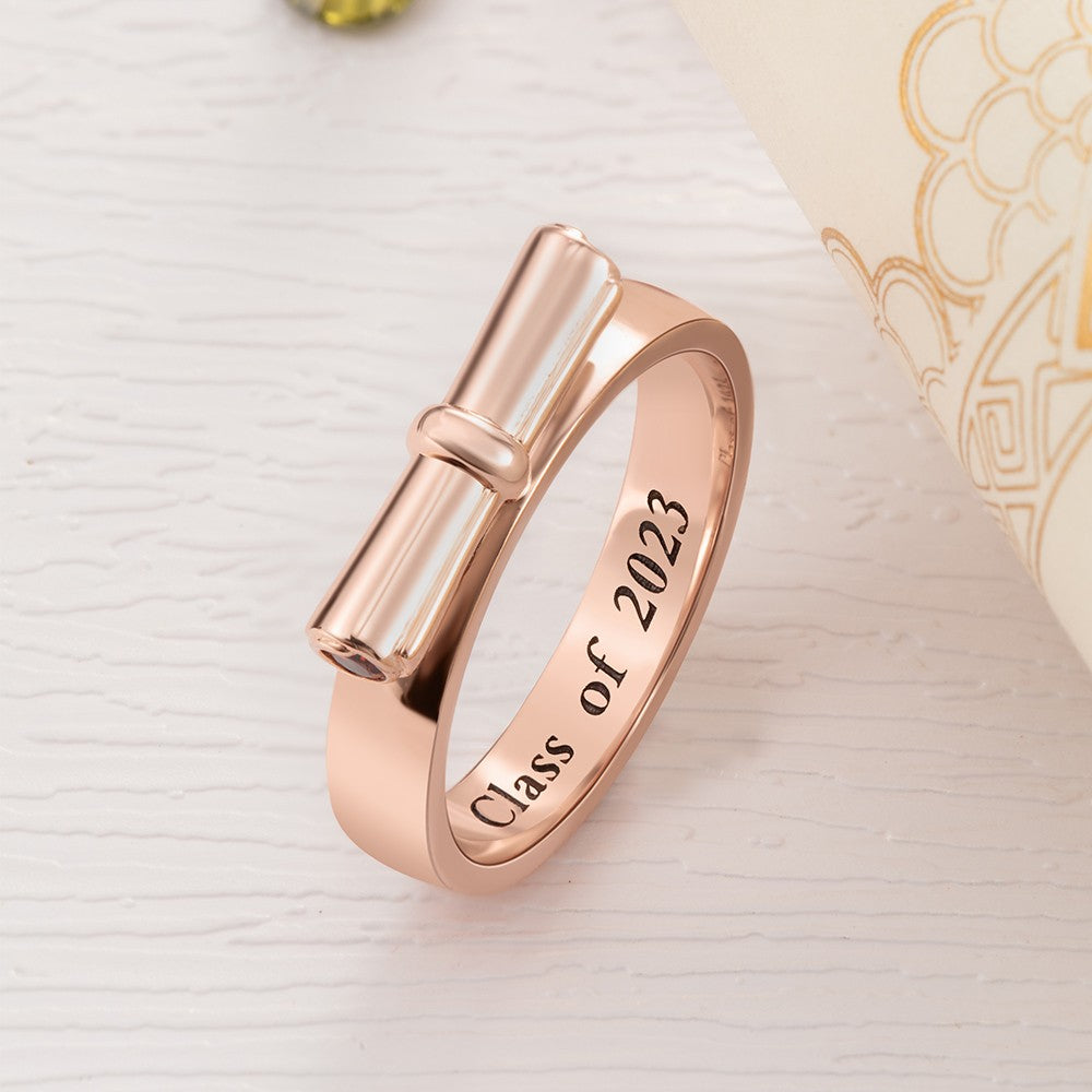 Custom Engraved Graduation Ring with Birthstone