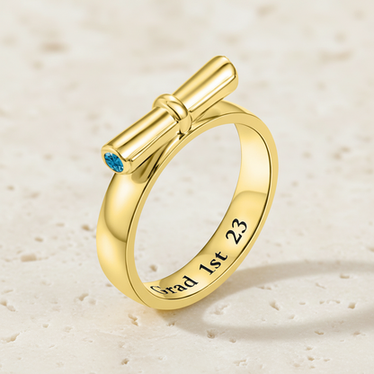Custom Engraved Graduation Ring with Birthstone
