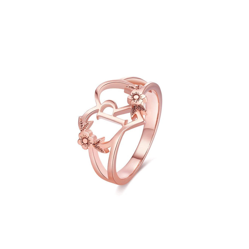 Custom Floral Heart Initial Ring