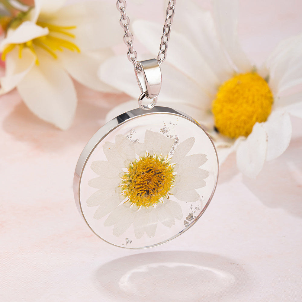 Pressed Birth Flower Resin Necklace