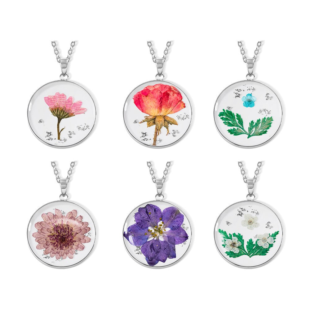 Pressed Birth Flower Resin Necklace