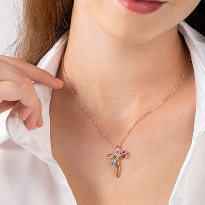 Combined Birthstones Cross Necklace