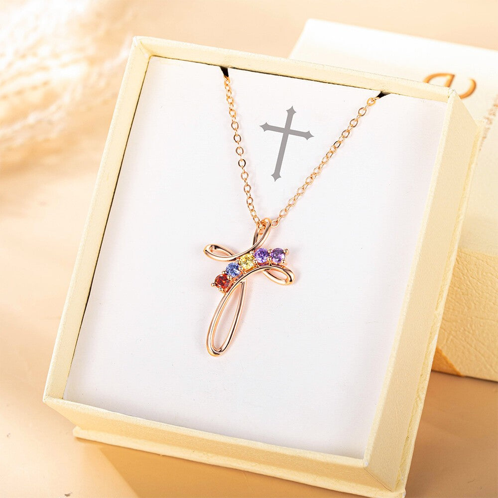 Combined Birthstones Cross Necklace