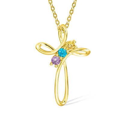 Combined Birthstones Cross Necklace