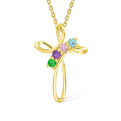 Combined Birthstones Cross Necklace