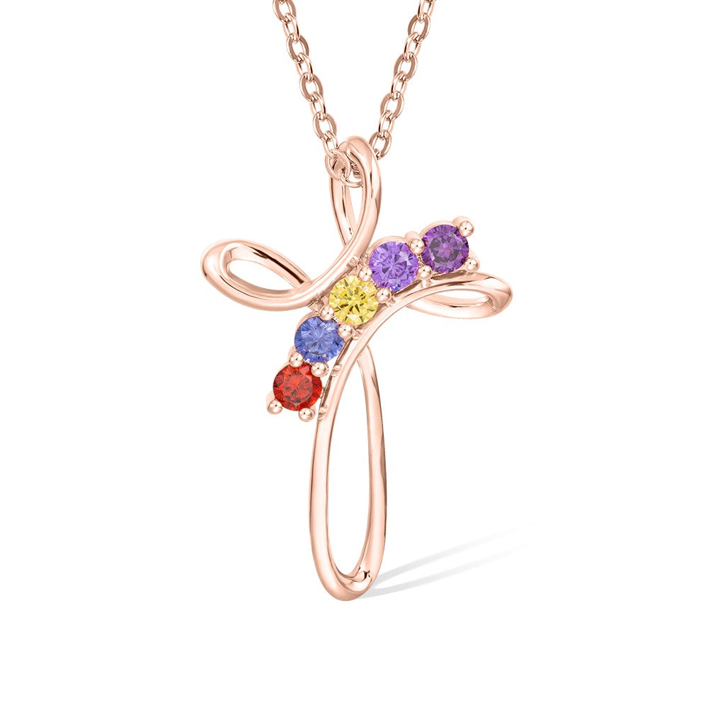 Combined Birthstones Cross Necklace