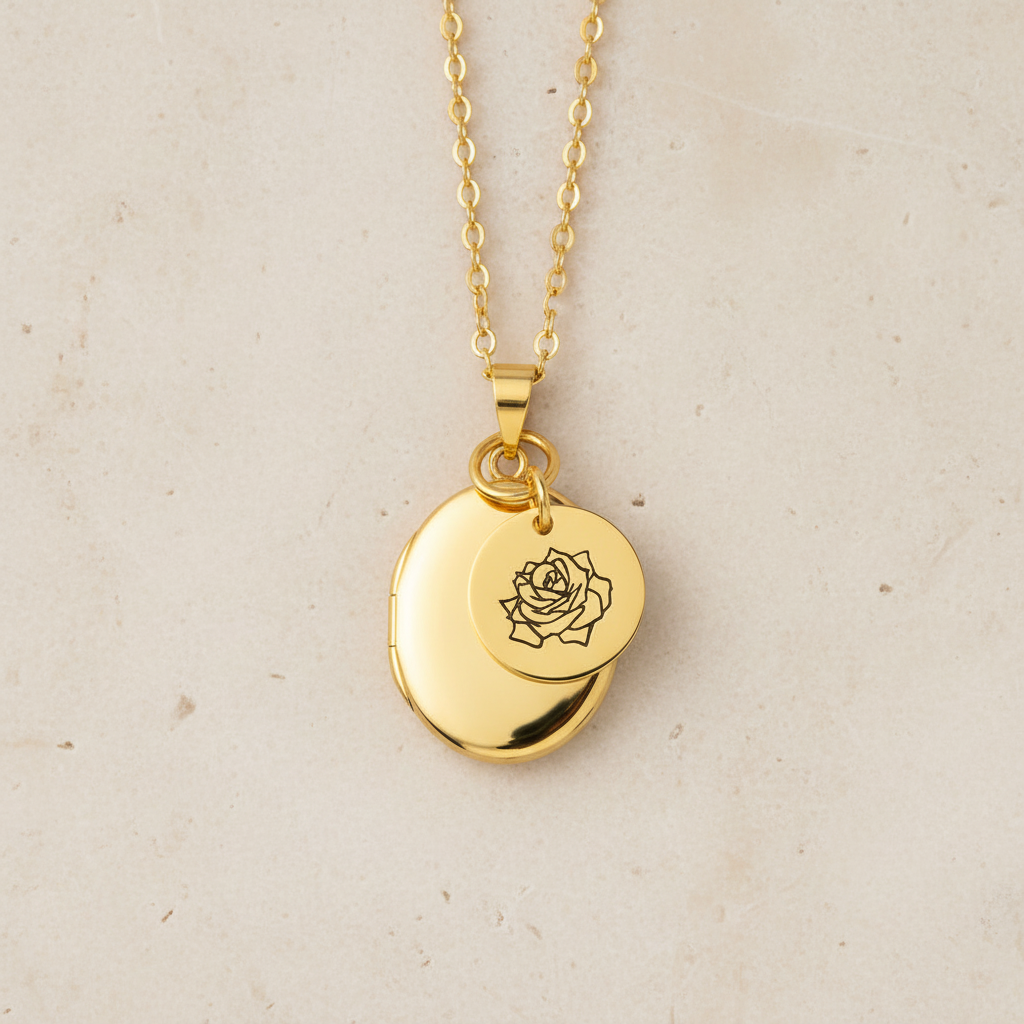 Custom Birth Flower & Photo Locket Necklace