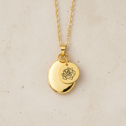 Custom Birth Flower & Photo Locket Necklace