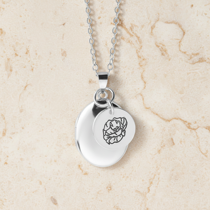 Custom Birth Flower & Photo Locket Necklace