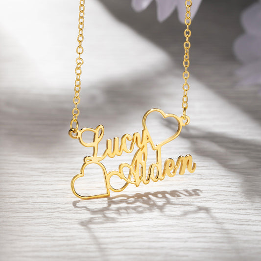 Custom Double Name & Heart Necklace