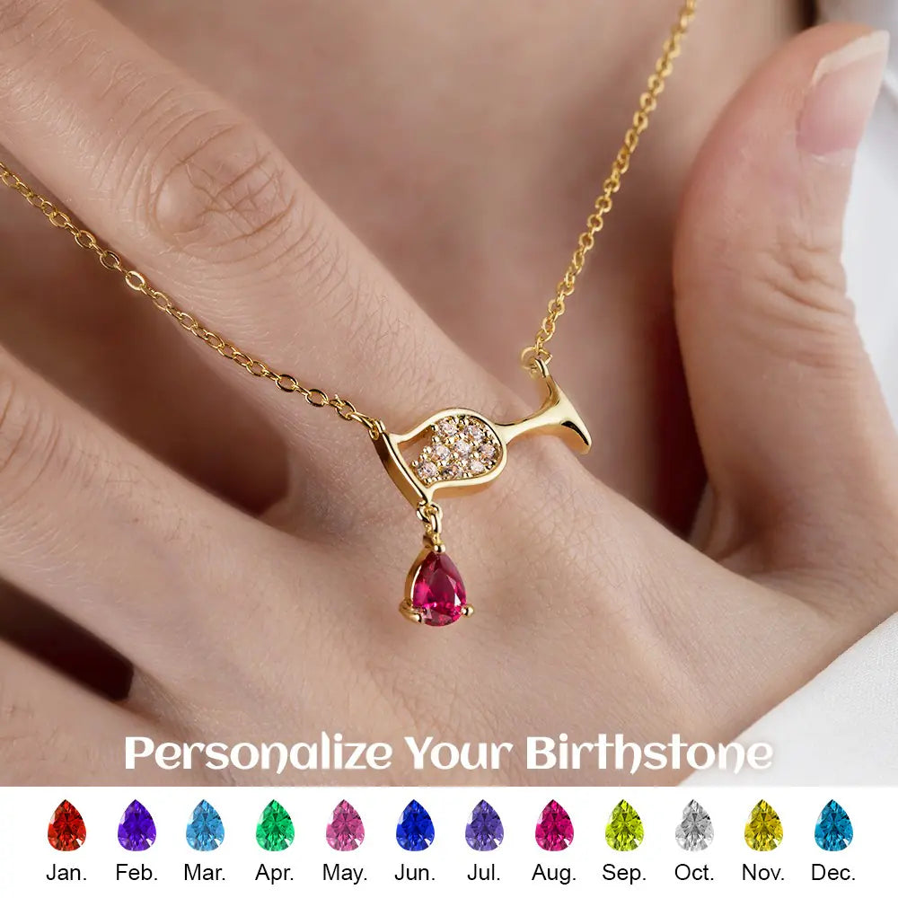 Custom Wine Glass Birthstone Necklace