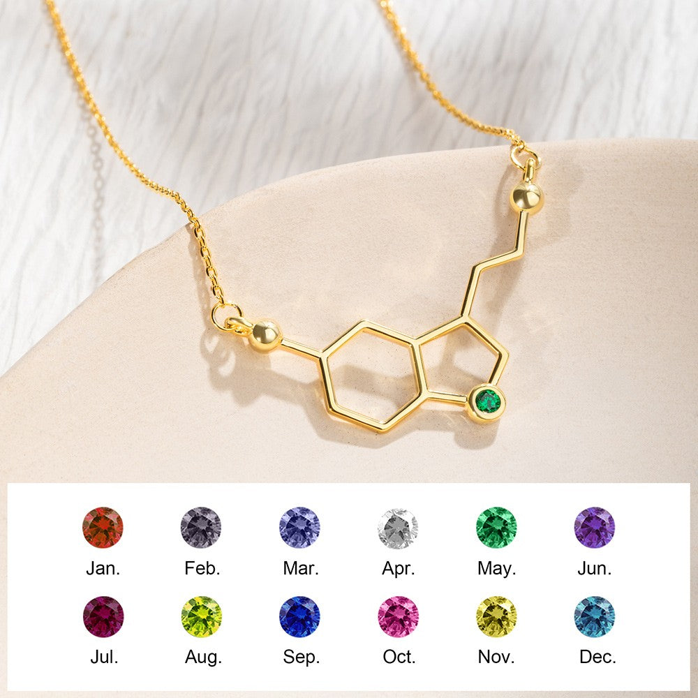 Custom Birthstones Serotonin Molecule Necklace