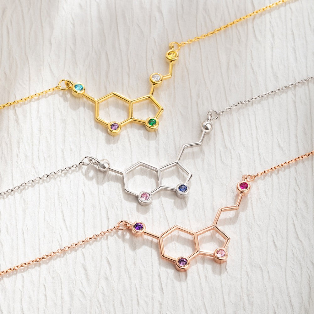 Custom Birthstones Serotonin Molecule Necklace