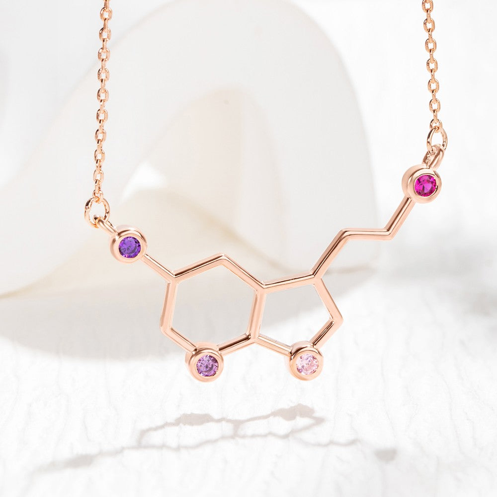 Custom Birthstones Serotonin Molecule Necklace