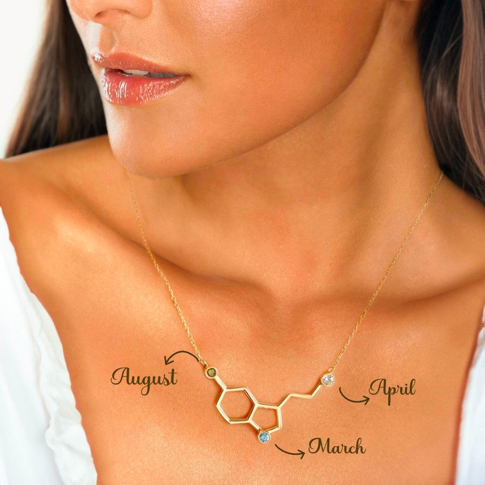 Custom Birthstones Serotonin Molecule Necklace