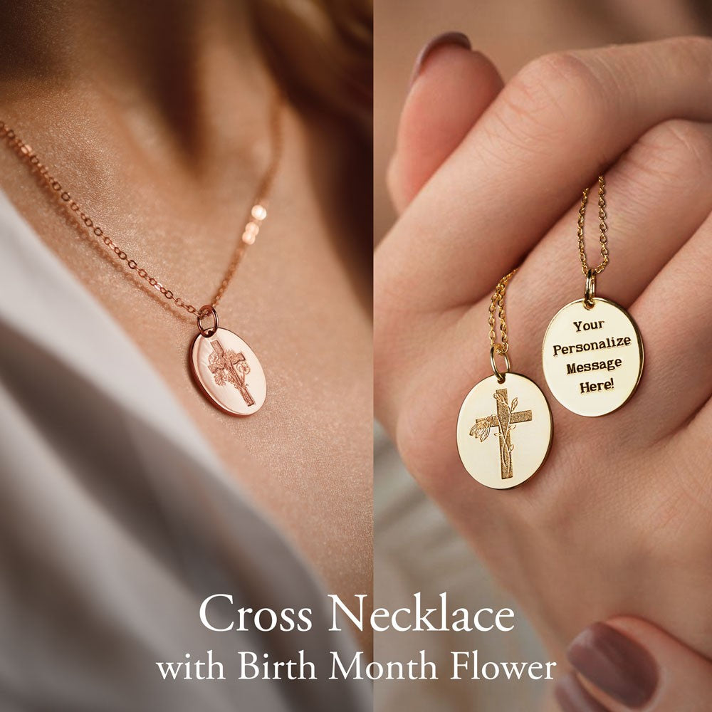 Custom Birth Flower Cross Necklace