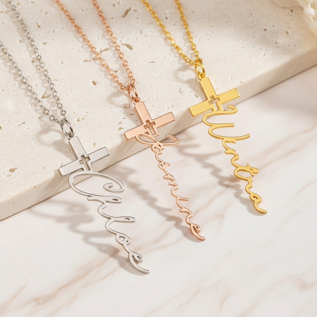 Custom Cross Name Necklace