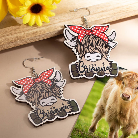 Custom Name Highland Cow Earrings