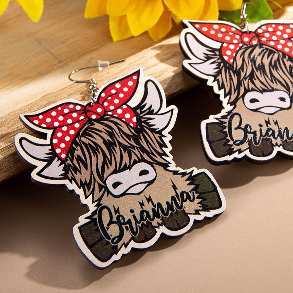 Custom Name Highland Cow Earrings