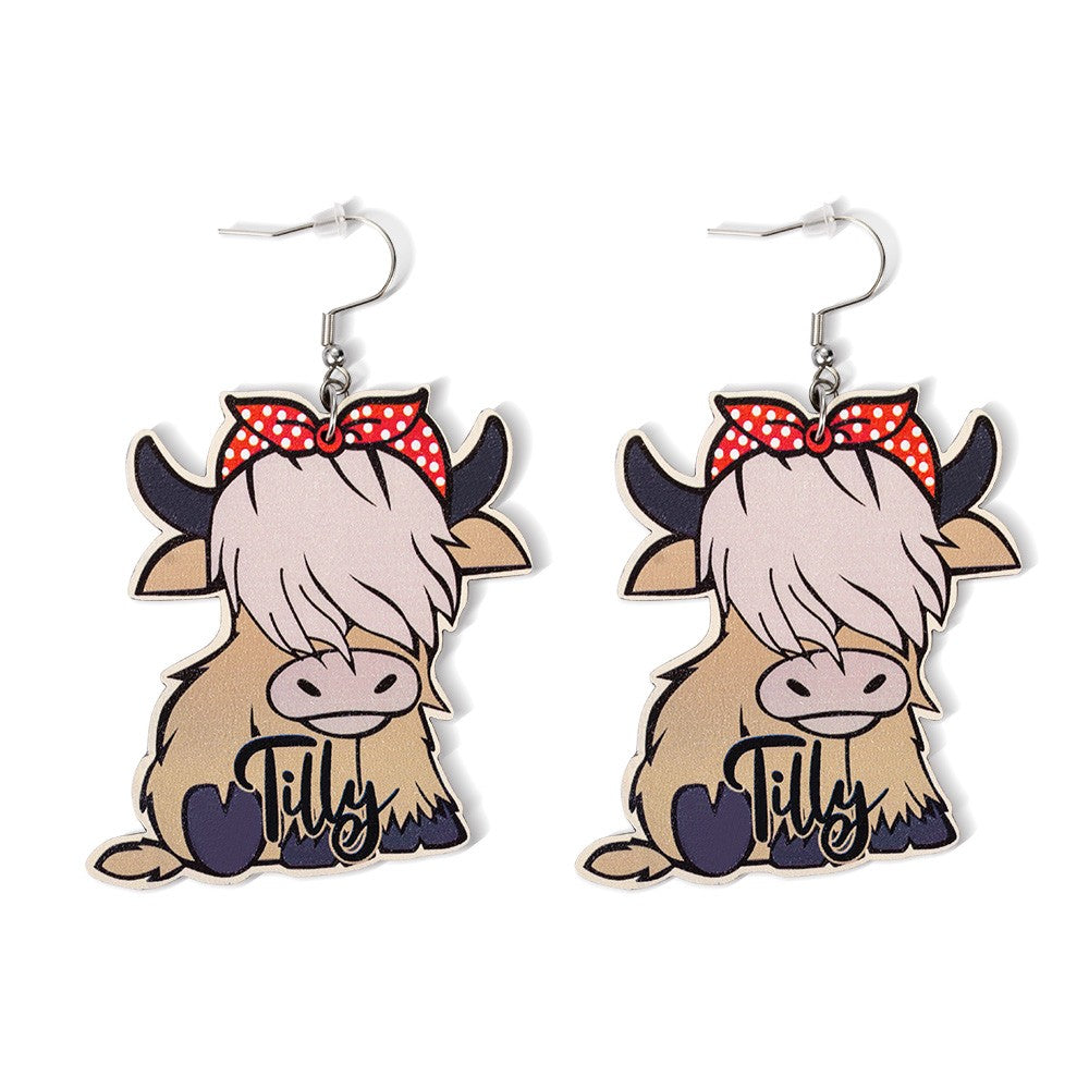 Custom Name Highland Cow Earrings