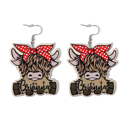 Custom Name Highland Cow Earrings