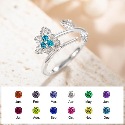 Personalized Birth Flower Ring with Birthstone