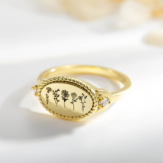 Custom Combined Birth Flowers Ring