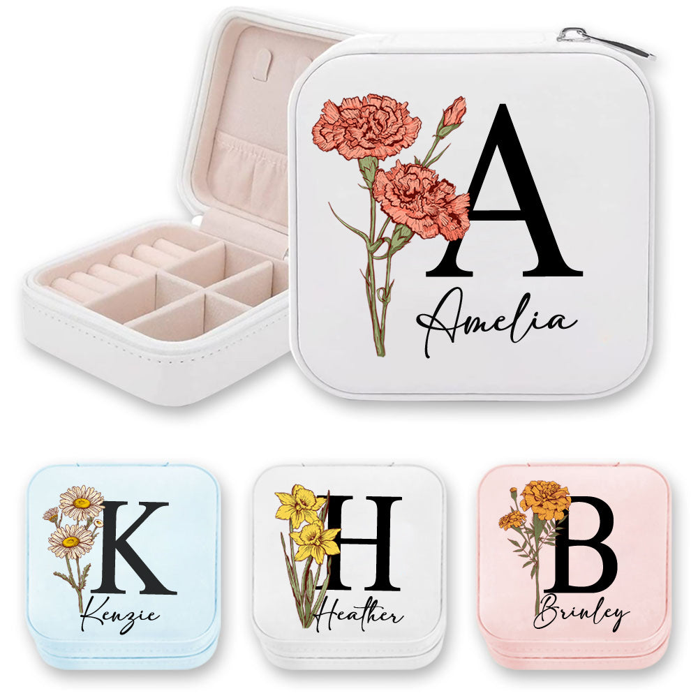 Personalized  Birth Flower Jewelry Box