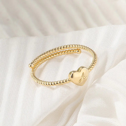 Custom Initial Heart Rope Ring