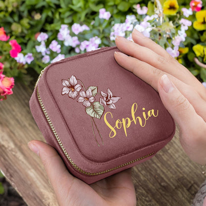 Custom Birth Flower Velvet Jewelry Box