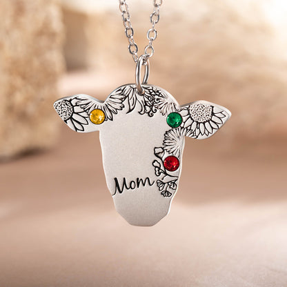 Custom Name & Birthstone Cow Necklace