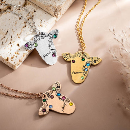 Custom Name & Birthstone Cow Necklace