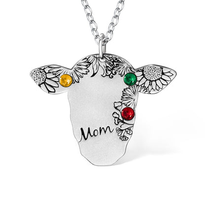 Custom Name & Birthstone Cow Necklace