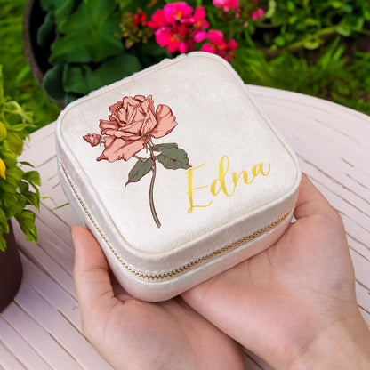 Custom Birth Flower Velvet Jewelry Box