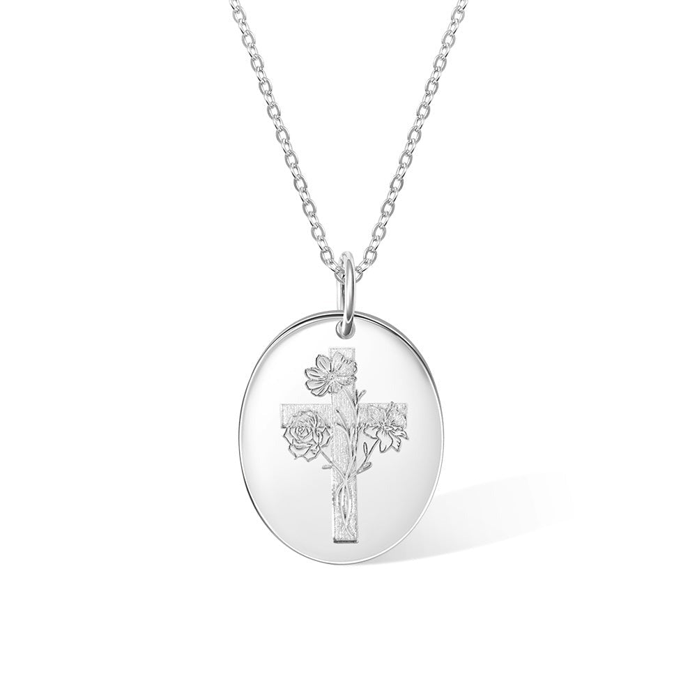 Custom Birth Flower Cross Necklace