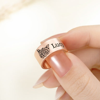 Custom Engraved Pet Photo Ring with Name