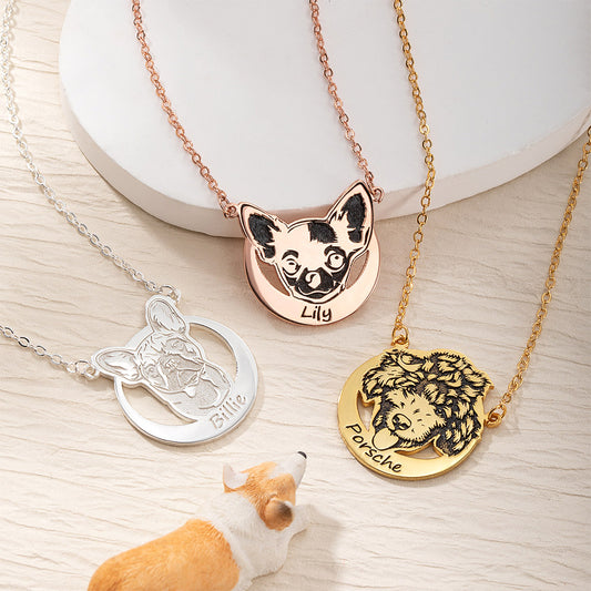 Custom Name Pet Portrait Engraved Necklace