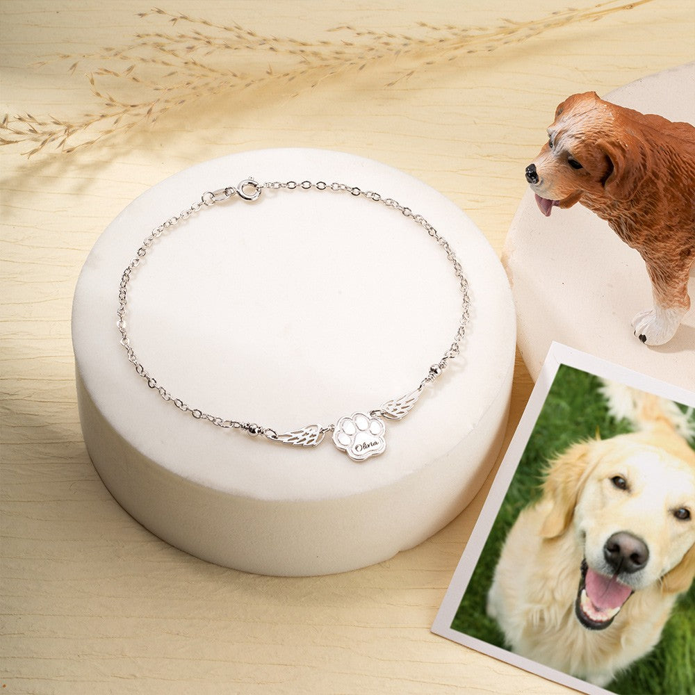 Personalized Pet Paw Wings Bracelet