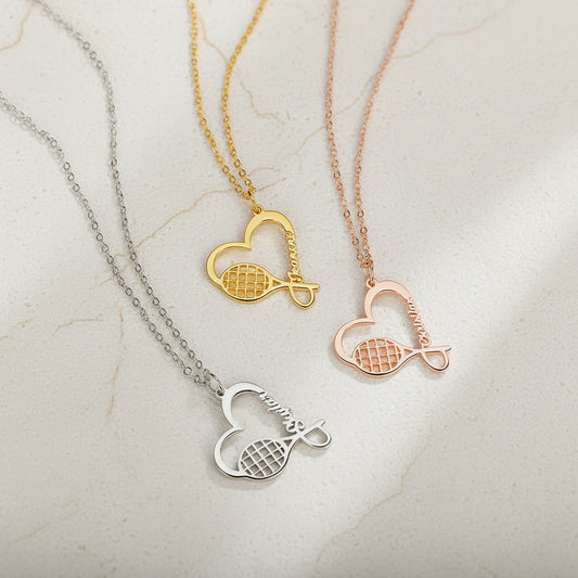 Personalized Name Tennis Racket Necklace