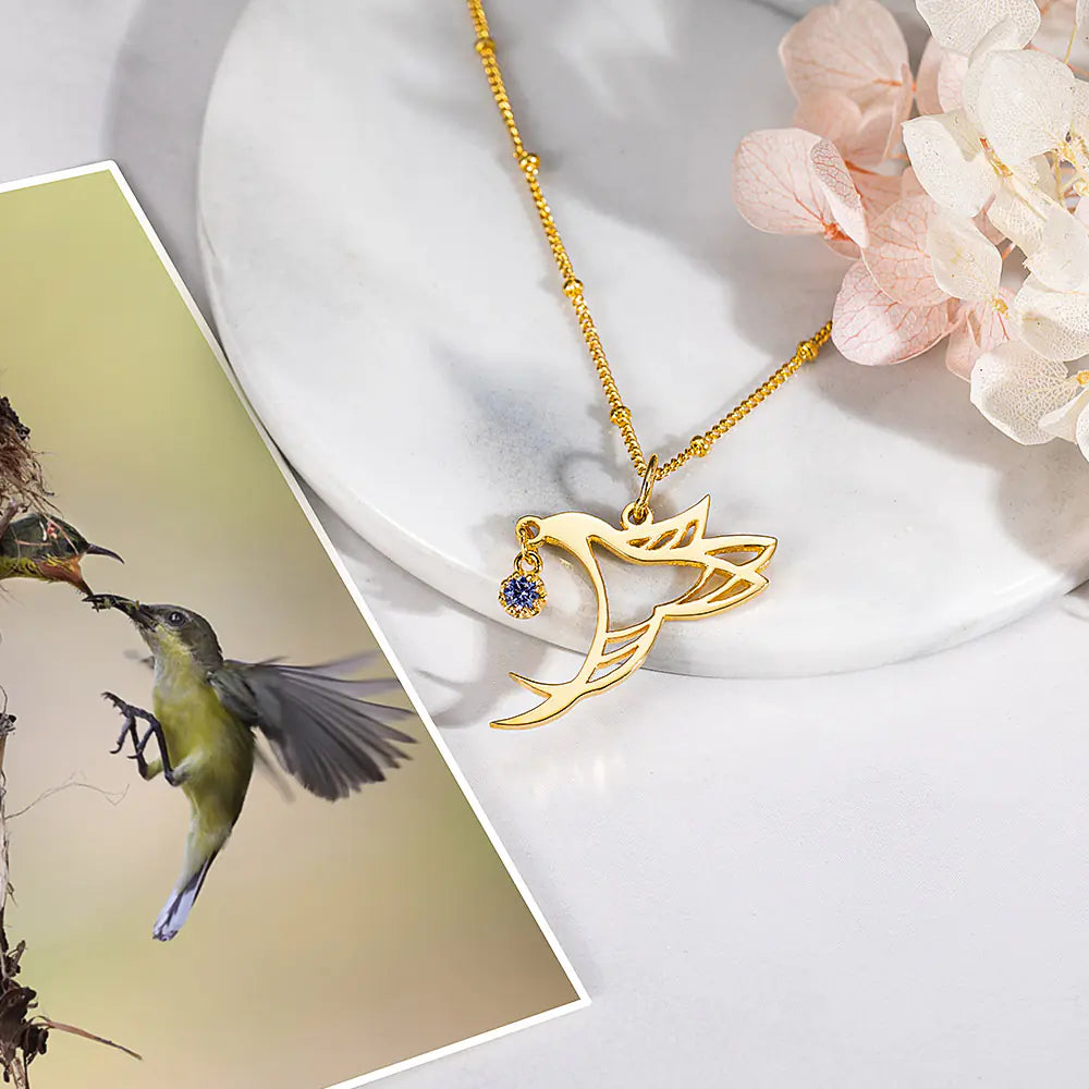 Personalized Birthstone Hummingbird Necklace