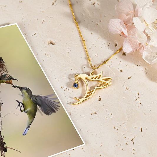 Personalized Birthstone Hummingbird Necklace