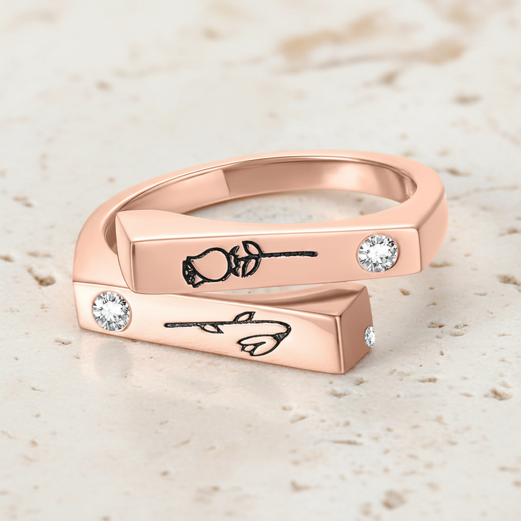 Personalized 2 Birth Flowers & Birthstones Ring