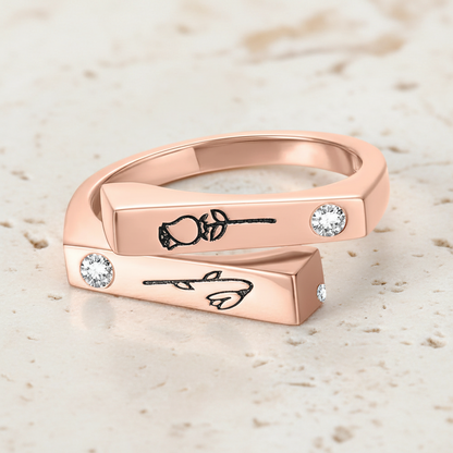 Personalized 2 Birth Flowers & Birthstones Ring