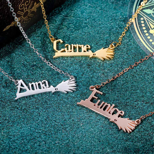 Custom Name Witch Broom Necklace