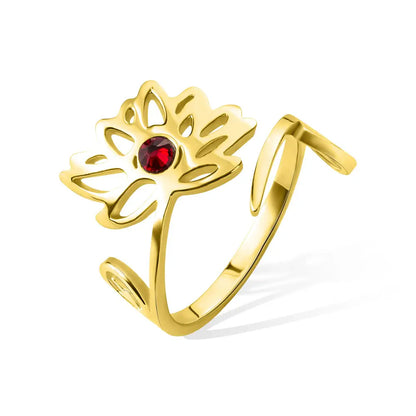 Custom Birth Flower Ring with Birthstone