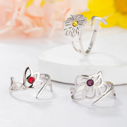 Custom Birth Flower Ring with Birthstone